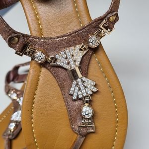 Metallic Bronze Bohemian sandals with rhinestones size 10